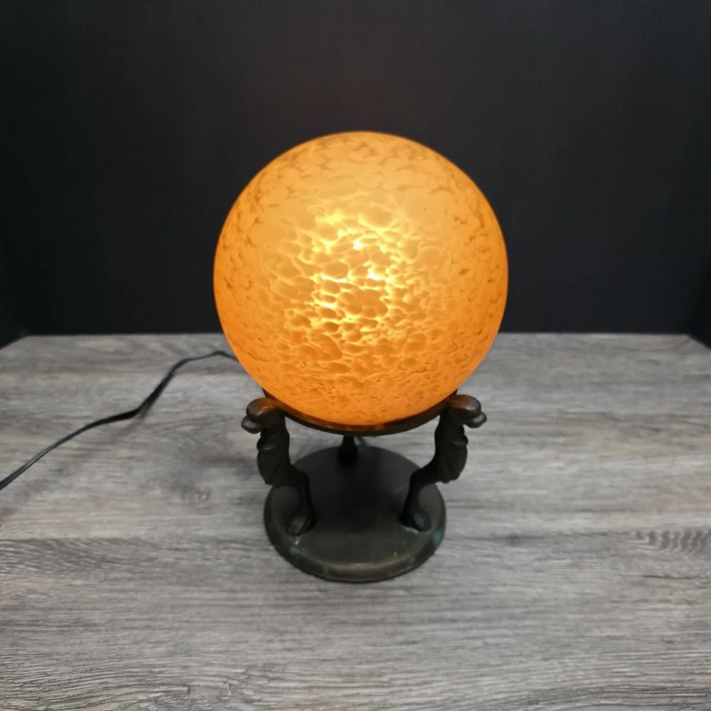 Vintage Orange Sphere Table/Desk Lamp With Brass Stand - Amazingly Beautiful